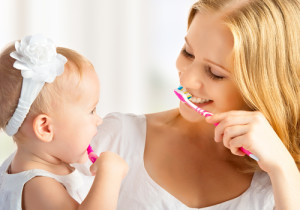 Mommy and Baby Brushing Teeth